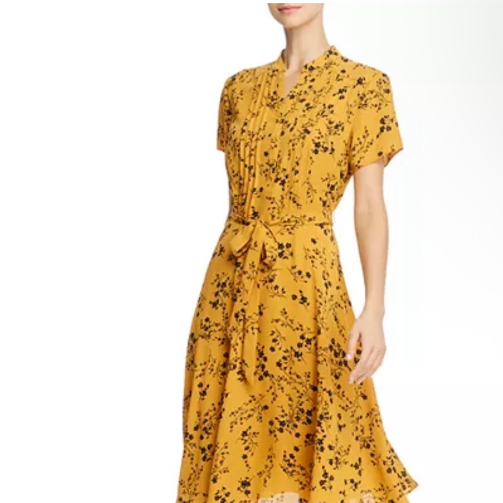 Pintucked Floral Yellow Dress